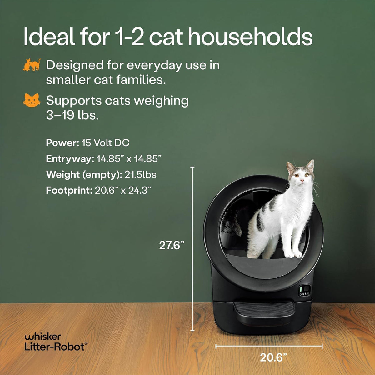 Litter-Robot EVO Bundle by Whisker, Black | Automatic Self-Cleaning Cat Litter Box, Compact Space-Saving Design, Advanced Odor Control, Includes Mat and Supply Kit