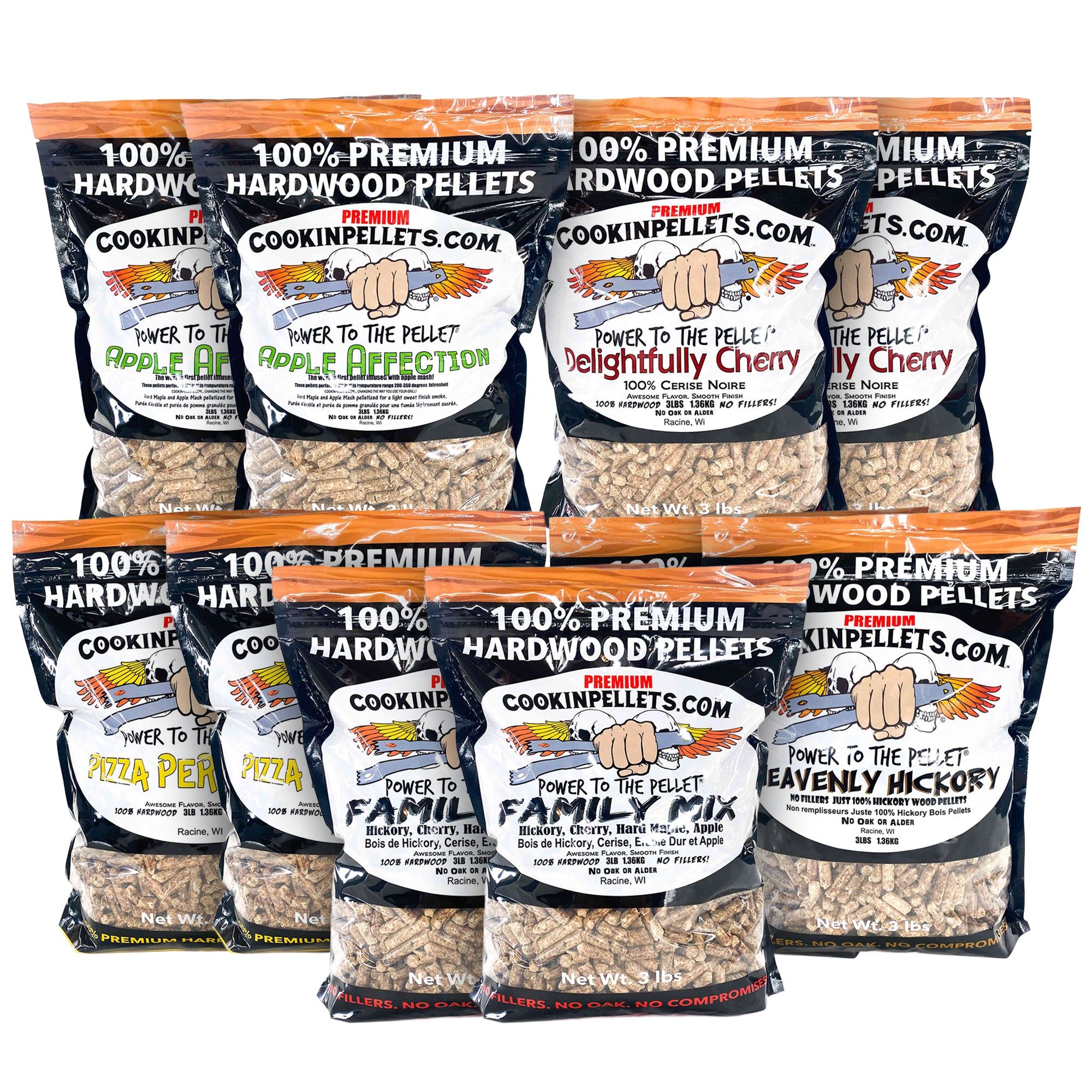 CookinPellets Natural Hardwood BBQ Grill Pellets, 5 Flavor Bundle, 10 3 lb Bags - VMInnovations