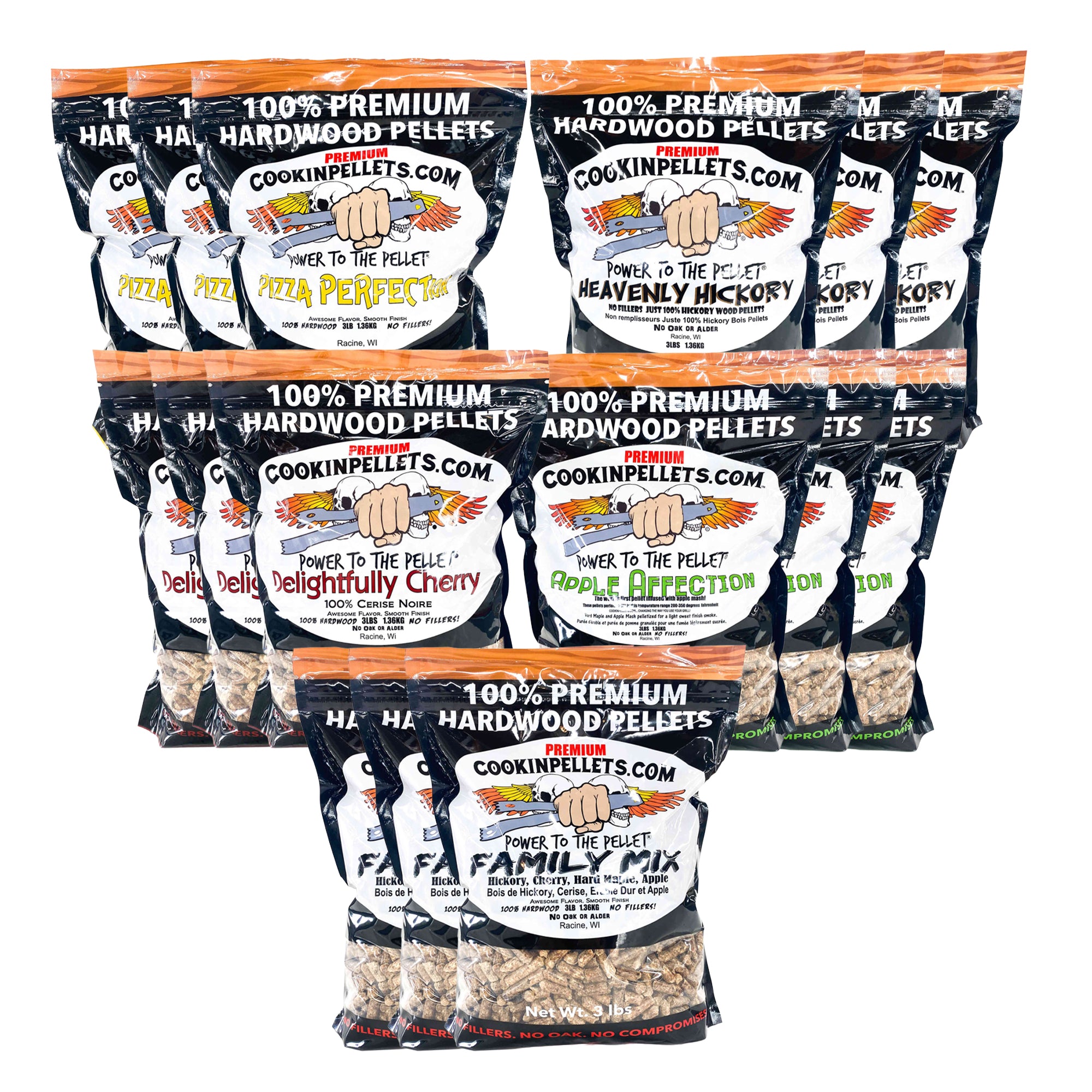 CookinPellets Natural Hardwood BBQ Grill Pellets, 5 Flavor Bundle, 15 3 lb Bags - VMInnovations