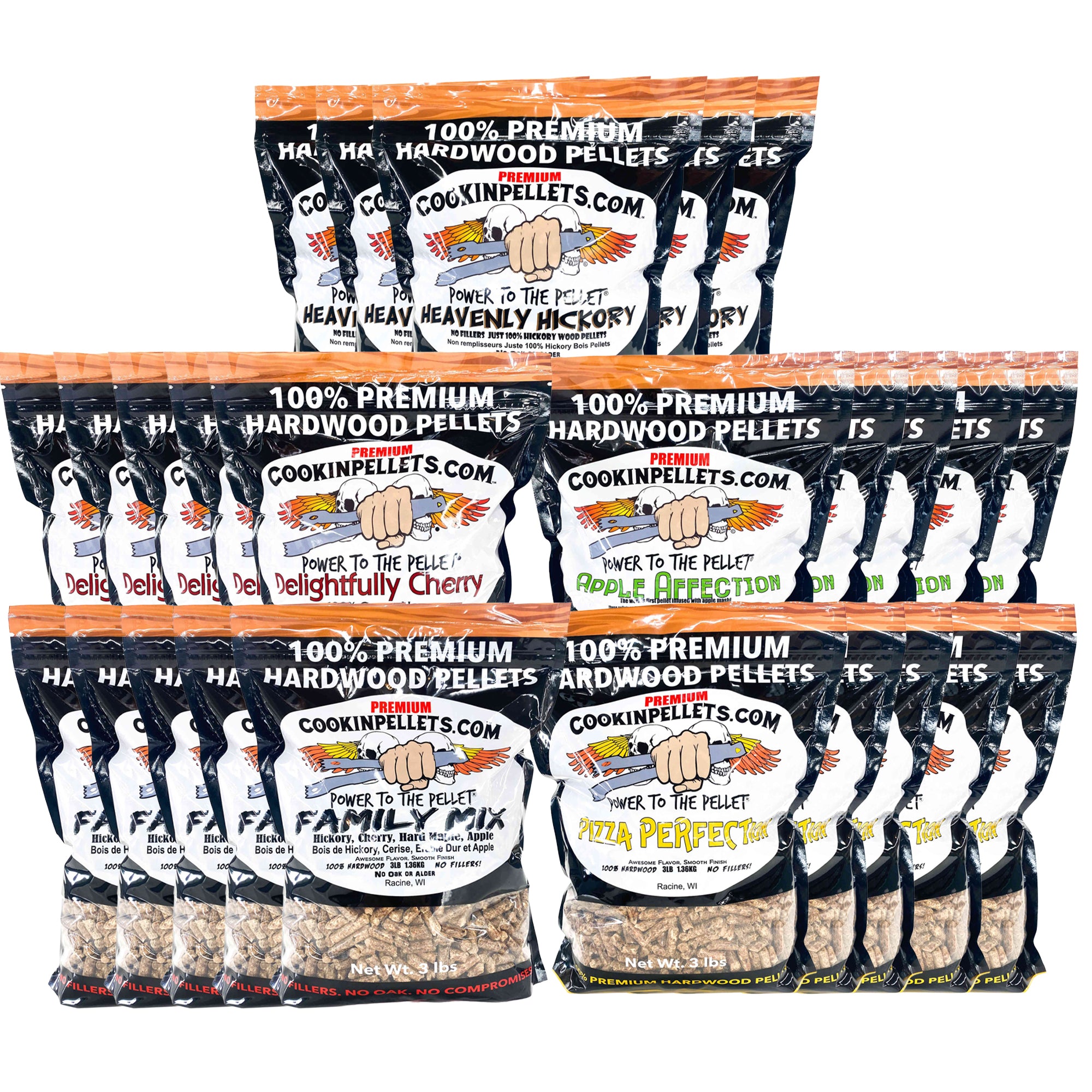 CookinPellets Natural Hardwood BBQ Grill Pellets, 5 Flavor Bundle, 25 3 lb Bags