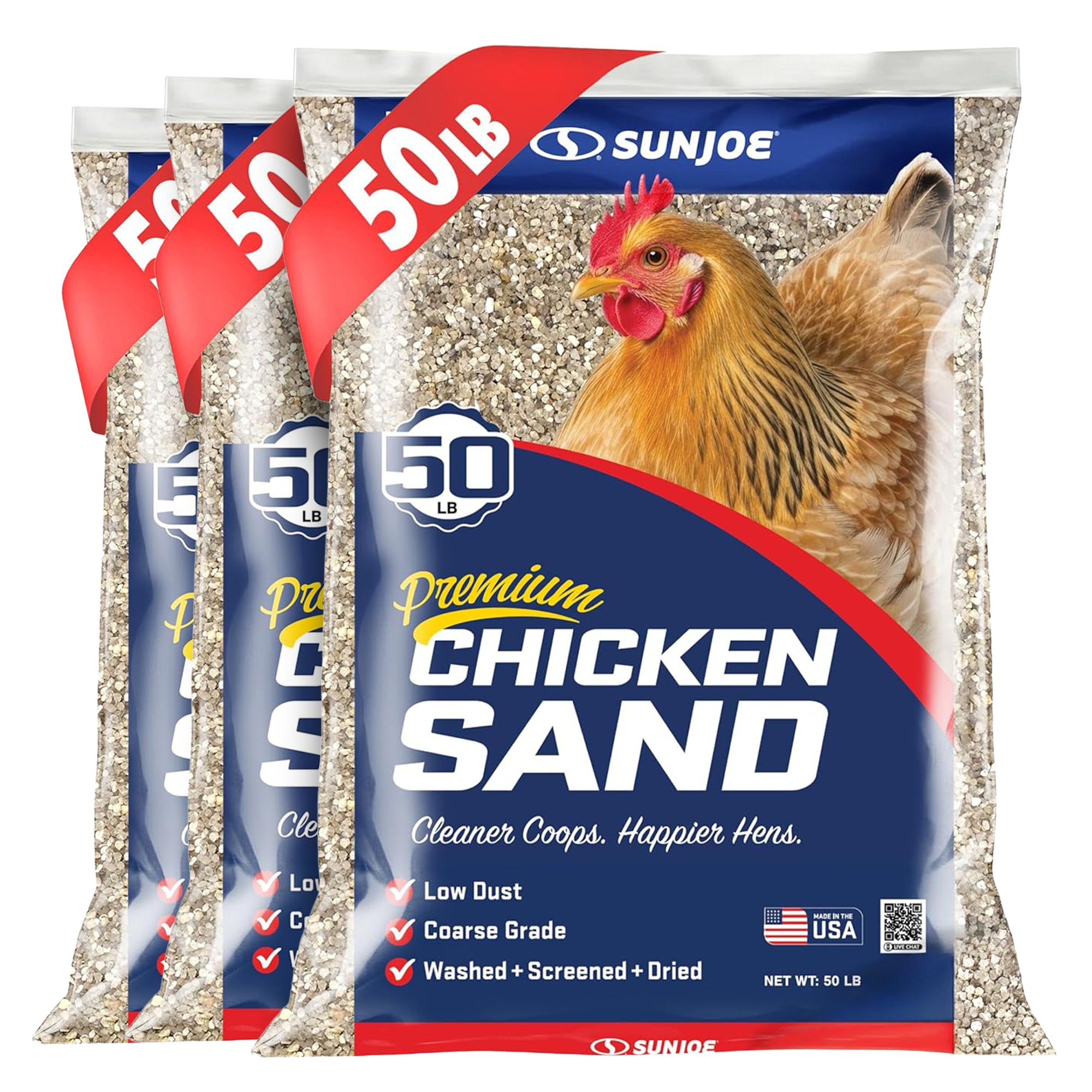 Premium Chicken Coop Sand, Natural Mineral Poultry Bedding, 50 lb Bag, 3 Pack
