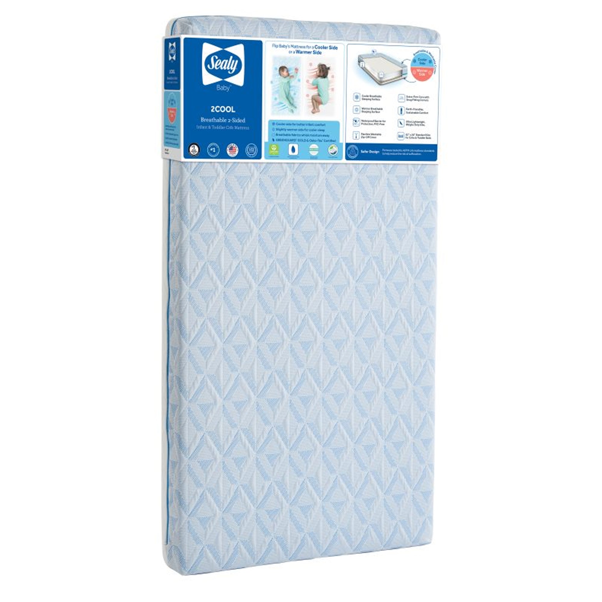 Sealy Baby 2Cool Breathable Cooling Crib Mattress, Reversible 2-Sided Cover