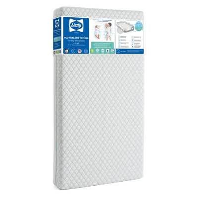 Sealy Baby Cozy Dreams Premier 2-Stage Crib Mattress, Aqua Cooling Clouds