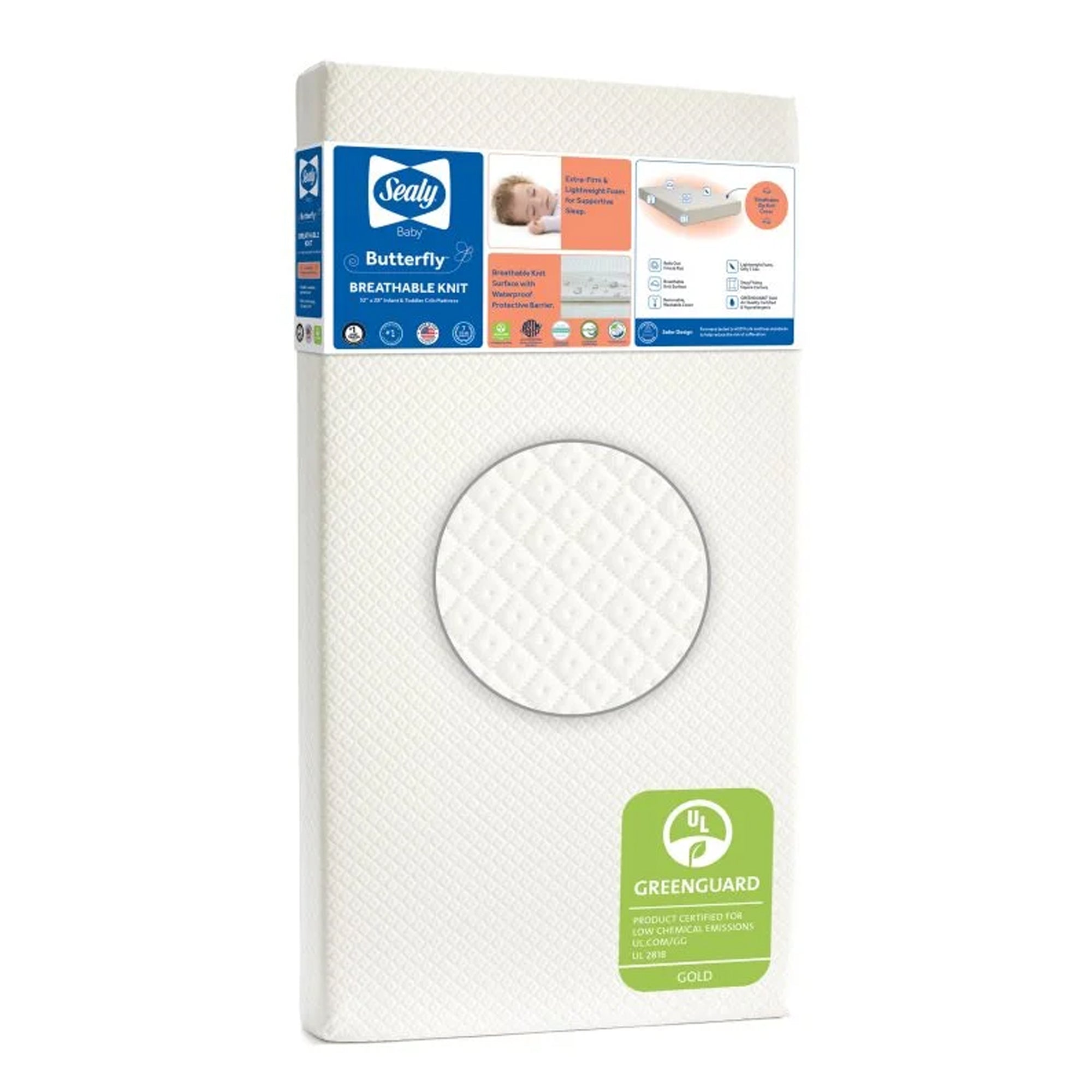 Sealy Baby Infant and Toddler Crib Mattress, Butterfly Knit Foam, 52 x 28 Inch