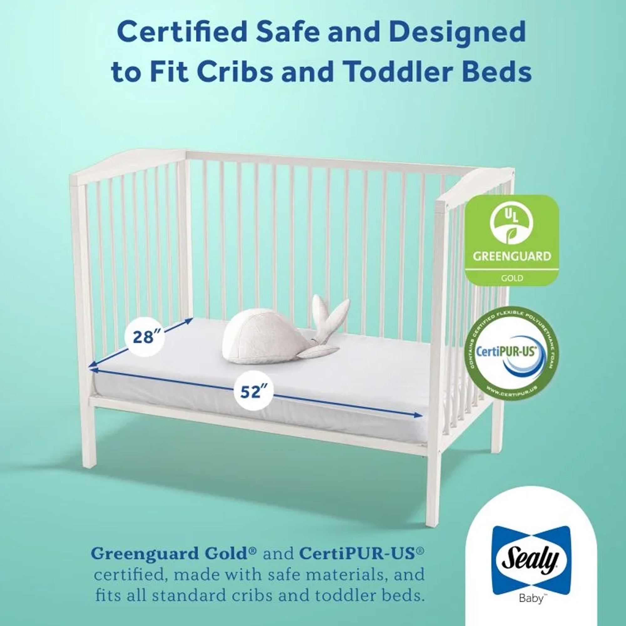 Sealy Baby Infant and Toddler Crib Mattress, Butterfly Knit Foam, 52 x 28 Inch