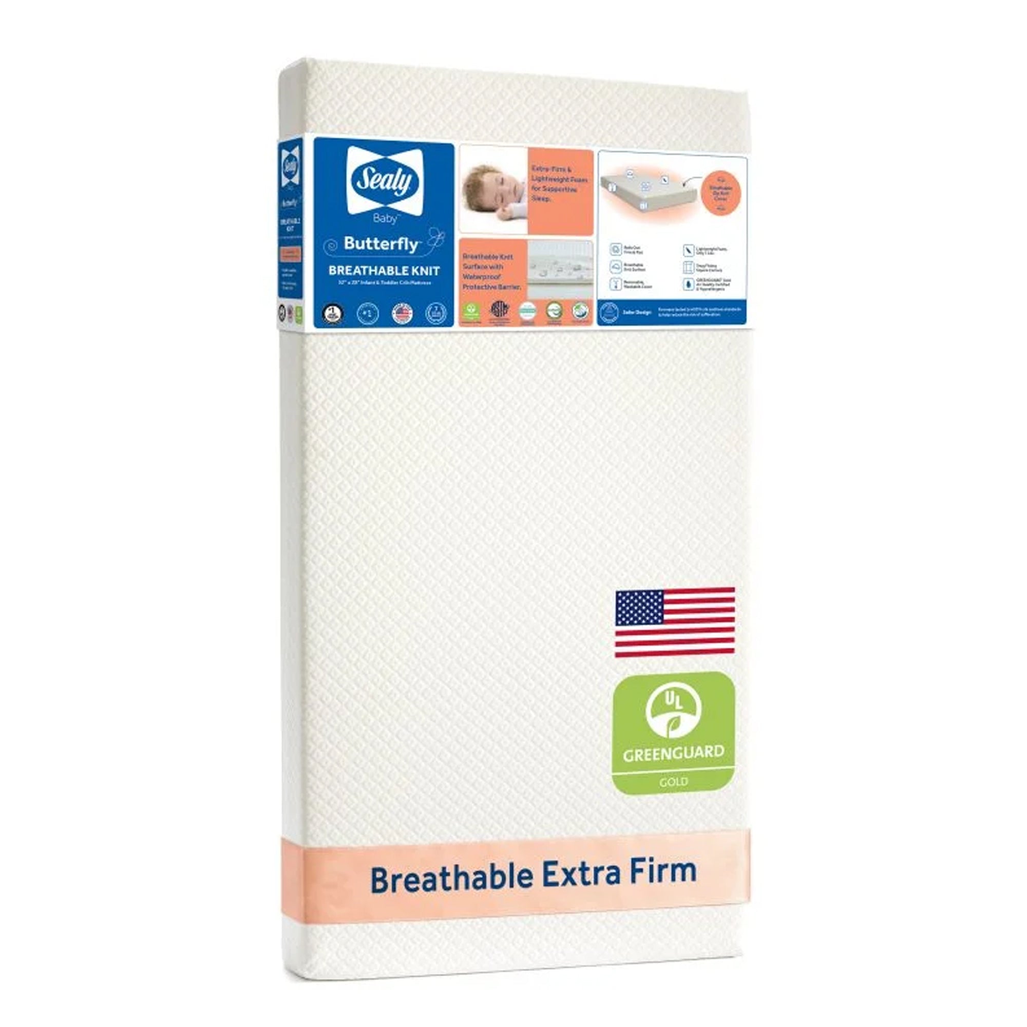Sealy Baby Infant and Toddler Crib Mattress, Butterfly Knit Foam, 52 x 28 Inch