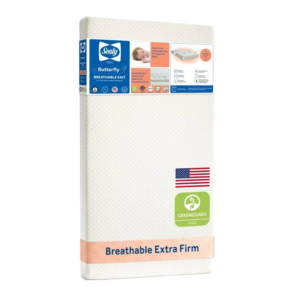 Sealy Baby Infant and Toddler Crib Mattress, Butterfly Knit Foam, 52 x 28 Inch (Open Box)