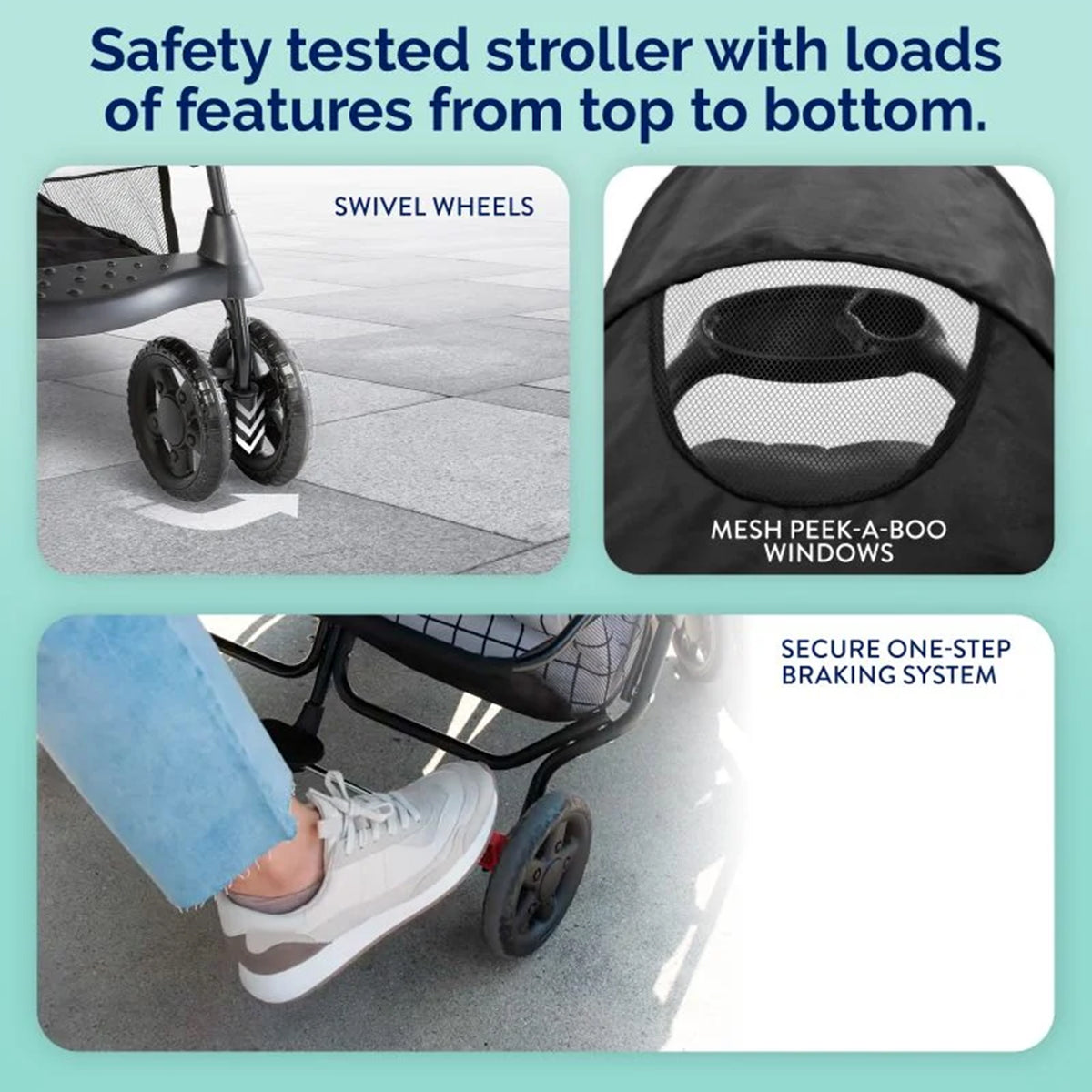 Kolcraft Baby and Toddler Double Stroller, Lightweight, 40 Lb/Seat, Slate Gray