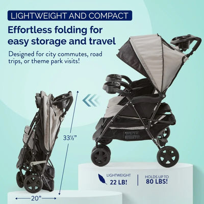 Kolcraft Baby and Toddler Double Stroller, Lightweight, 40 Lb/Seat, Slate Gray