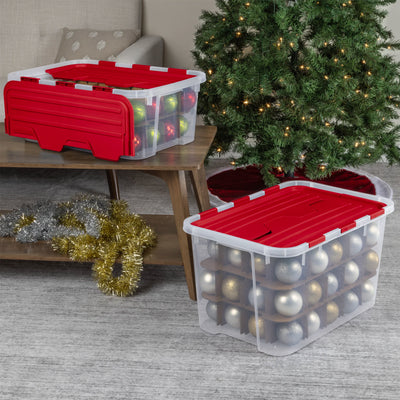 Sterilite 6 Pack 40 Qt Hinged Lid Ornament Storage Box with Dividers, Rocket Red