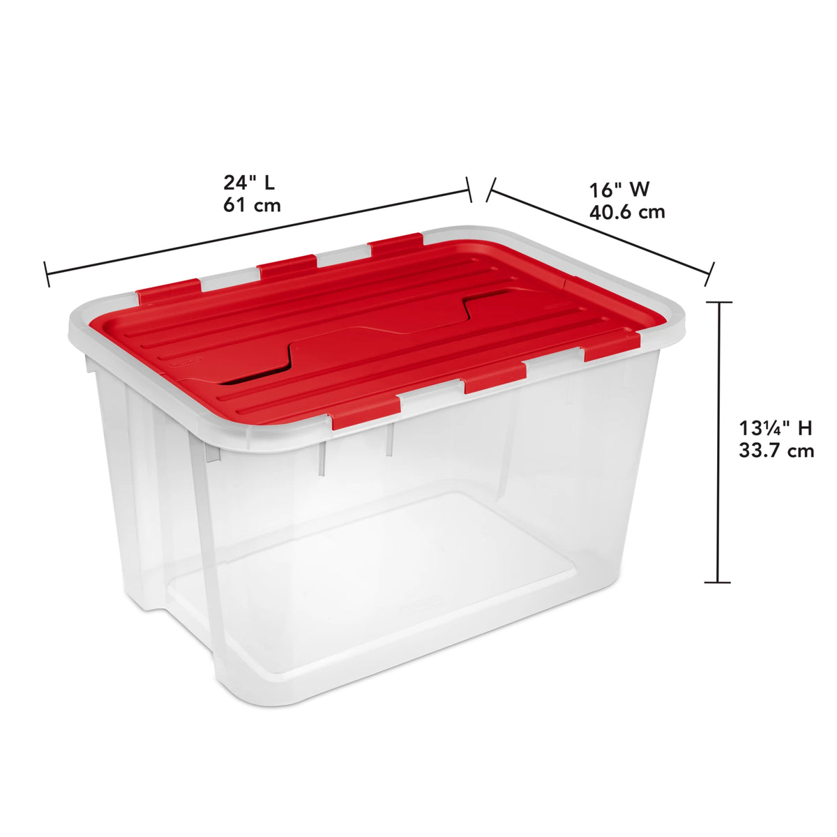 Sterilite 4 Pack 60 Qt Hinged Lid Ornament Storage Box with Dividers, Rocket Red