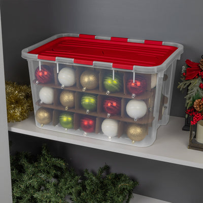 Sterilite 4 Pack 60 Qt Hinged Lid Ornament Storage Box with Dividers, Rocket Red