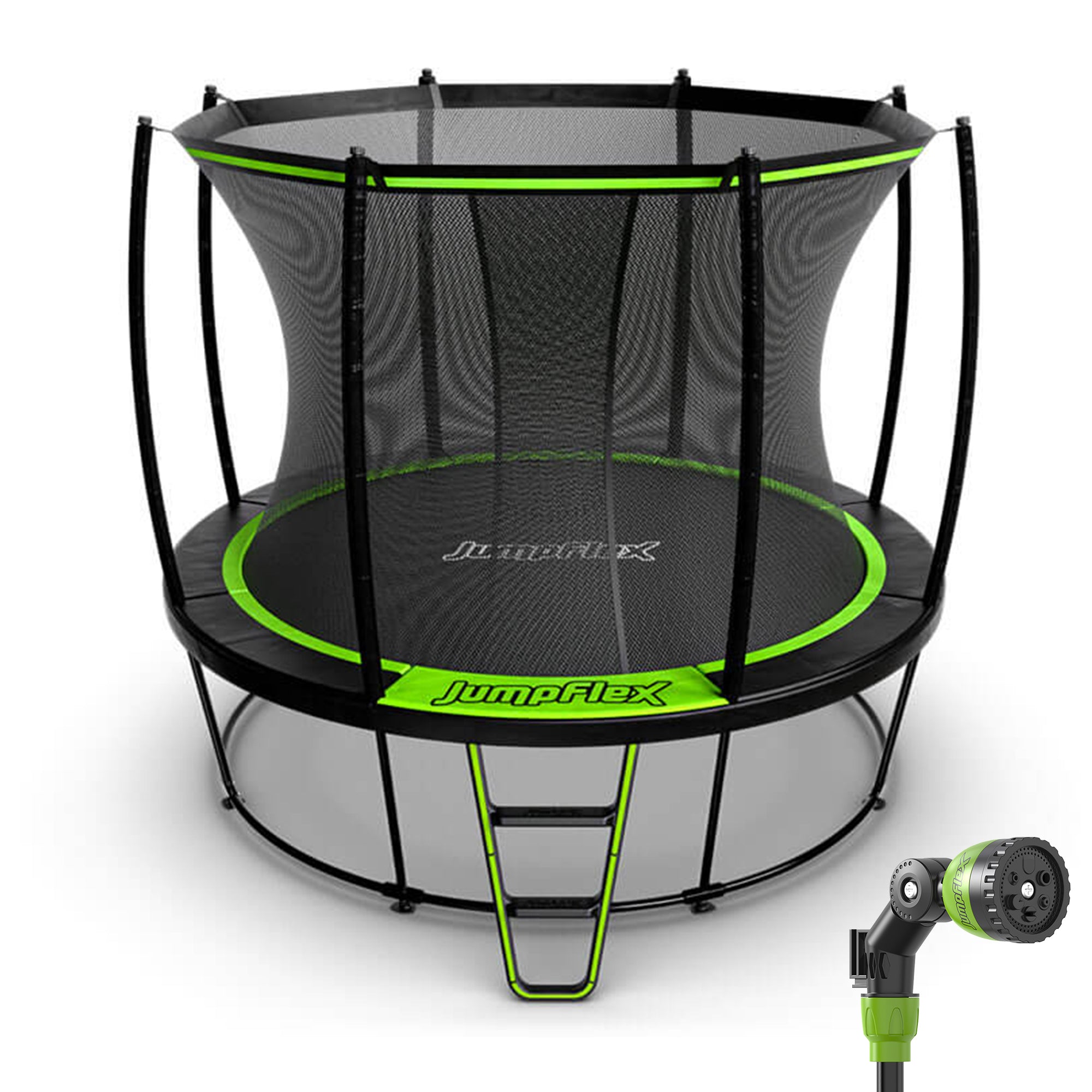 JumpFlex HERO 10' Trampoline Outdoor Set with AquaJet Multi-Spray Sprinkler Hose