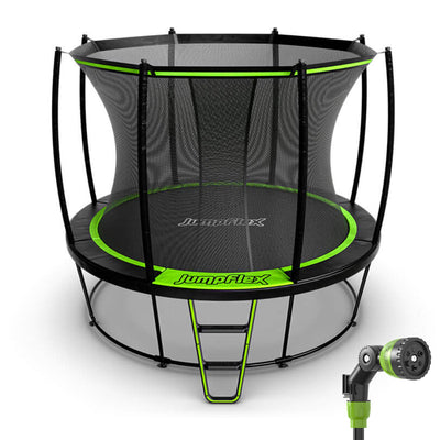 JumpFlex HERO 10' Trampoline Outdoor Set with AquaJet Multi-Spray Sprinkler Hose
