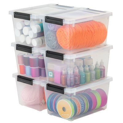 IRIS USA 1 Qt Storage Bins, Plastic Stackable Organizers w/ Lids, Clear, 6 Pack - VMInnovations