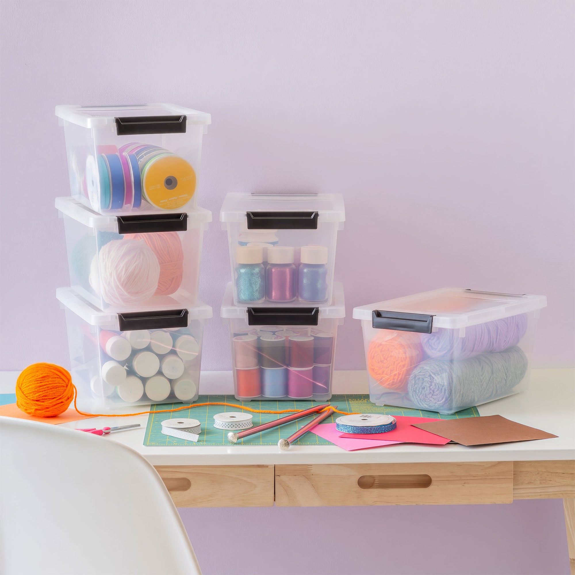 IRIS USA 1 Qt Storage Bins, Plastic Stackable Organizers w/ Lids, Clear, 6 Pack - VMInnovations