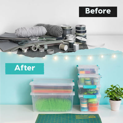 IRIS USA 6 Qt Storage Bins, Plastic Stackable Organizers w/ Lids, Clear, 4 Pack - VMInnovations