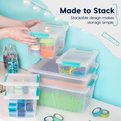 IRIS USA 6 Qt Storage Bins, Plastic Stackable Organizers w/ Lids, Clear, 4 Pack - VMInnovations