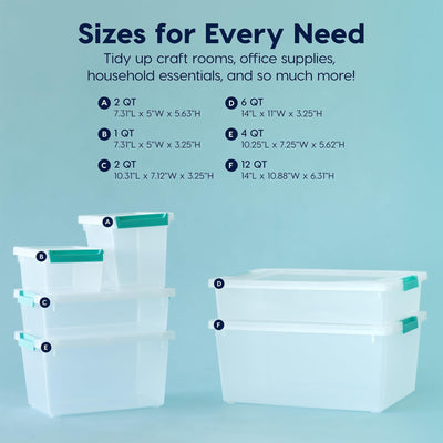 IRIS USA 6 Qt Storage Bins, Plastic Stackable Organizers w/ Lids, Clear, 4 Pack - VMInnovations
