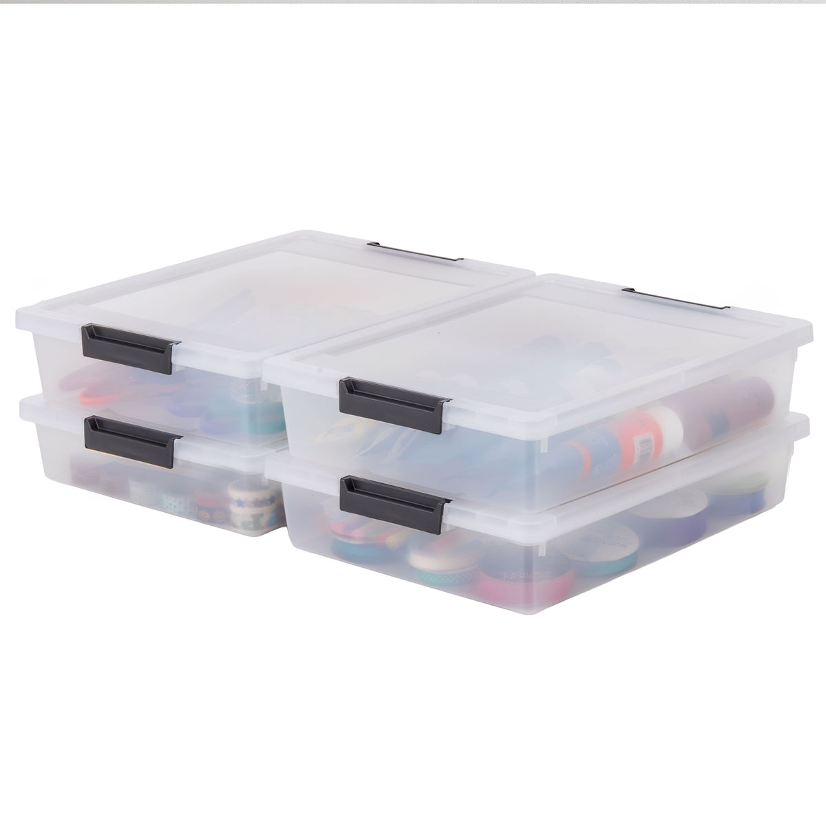 IRIS USA 6 Qt Storage Bins, Plastic Stackable Organizers w/ Lids, Clear, 4 Pack (Used)