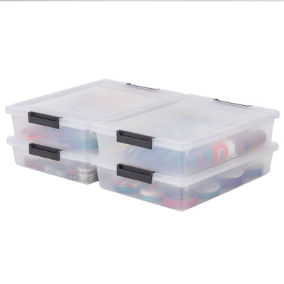 IRIS USA 6 Qt Storage Bins, Plastic Stackable Organizers w/ Lids, Clear, 4 Pack (Used)
