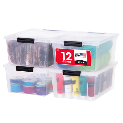 IRIS USA Plastic Storage Bins with Lids, Stackable Containers, 4-Pack, 12 Qt - VMInnovations