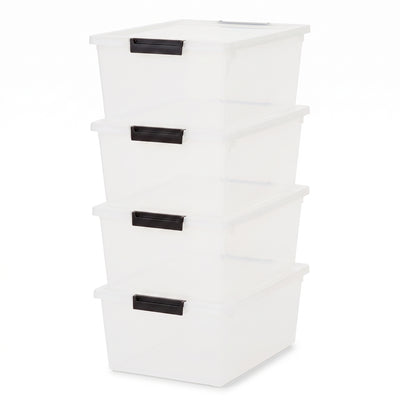 IRIS USA Plastic Storage Bins with Lids, Stackable Containers, 4-Pack, 12 Qt (Open Box)