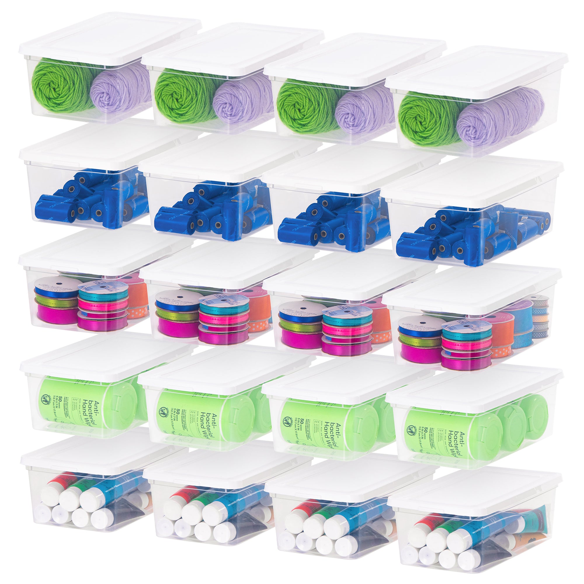 IRIS USA Storage Bins with Lids, Stackable Clear Plastic Box, 20-Pack, 6 Qt - VMInnovations