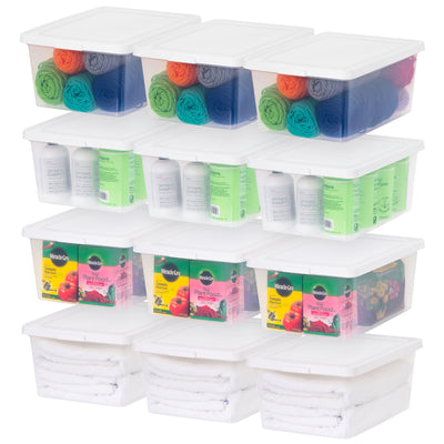 IRIS USA Storage Bins with Lids, Stackable Clear Plastic Box, 12-Pack, 17 Qt - VMInnovations