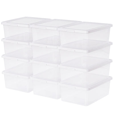 IRIS Storage Bins with Lids, Stackable Clear Plastic Box, 12 Pk 17 Qt (Open Box)