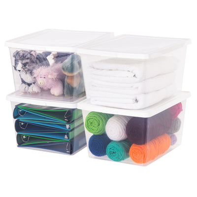 IRIS USA Storage Bins with Lids, Stackable Clear Plastic Box, 4-Pack, 25 Qt - VMInnovations