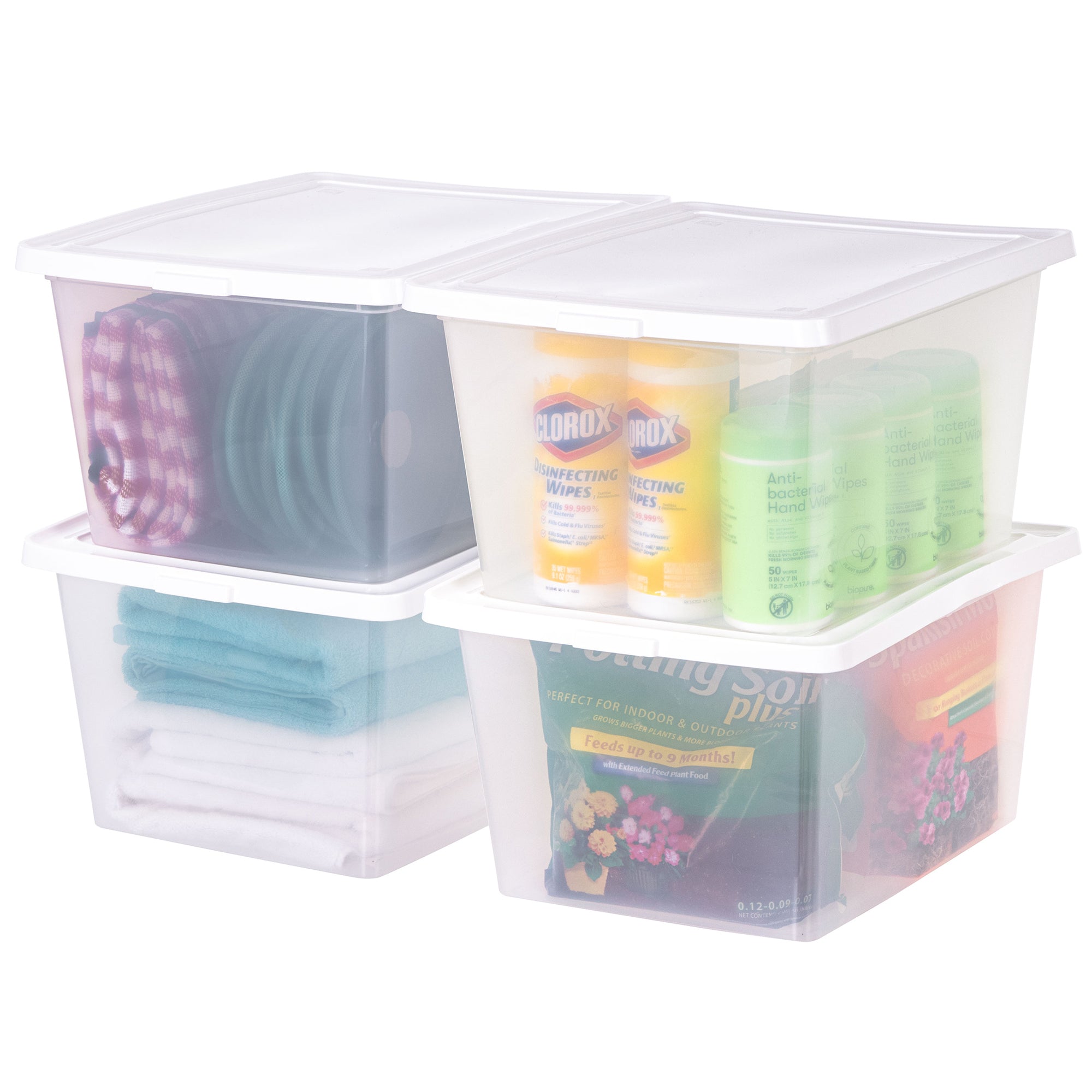IRIS USA Storage Bins with Lids, Stackable Clear Plastic Box, 4-Pack, 36 Qt - VMInnovations