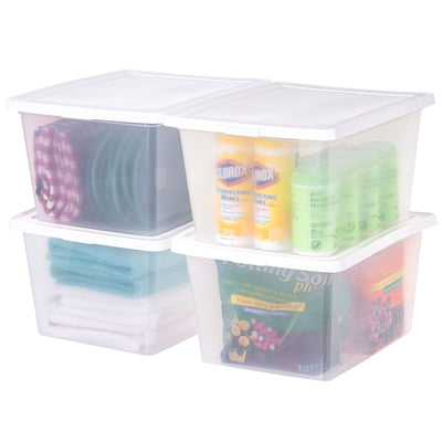 IRIS USA Storage Bins with Lids, Stackable Clear Plastic Box, 4-Pack, 36 Qt - VMInnovations