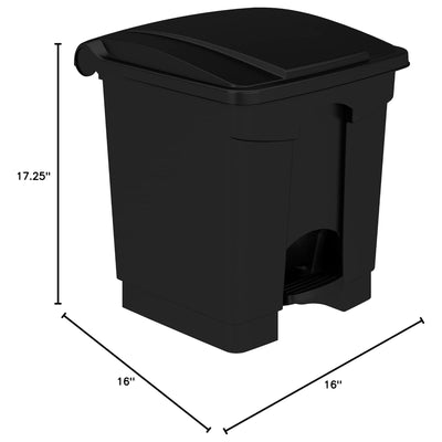 Safco Step On Trash Can with Foot Pedal, 8 Gallon Plastic Waste Bin, Black