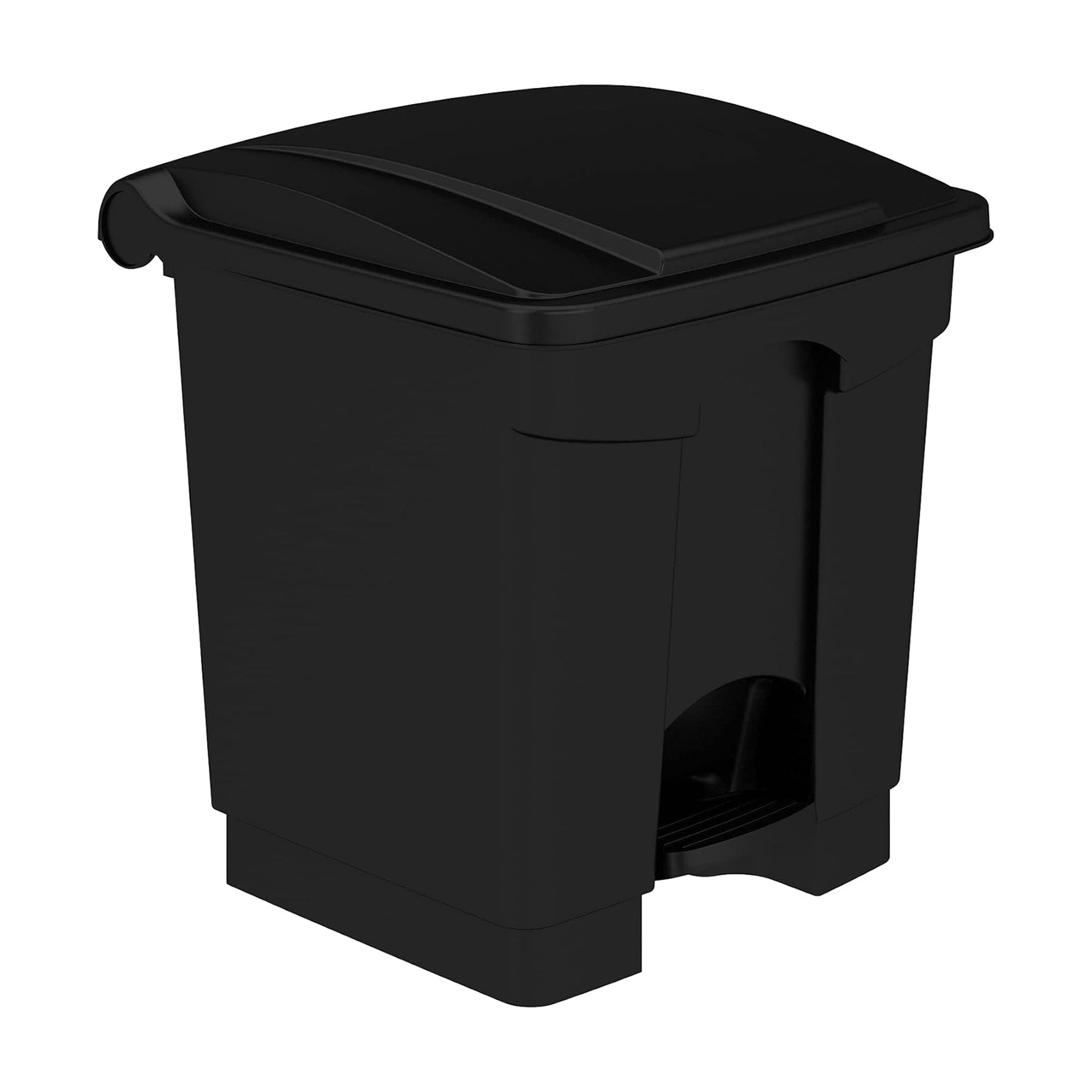 Safco Step On Trash Can with Foot Pedal, 8 Gallon Plastic Waste Bin, Black - VMInnovations