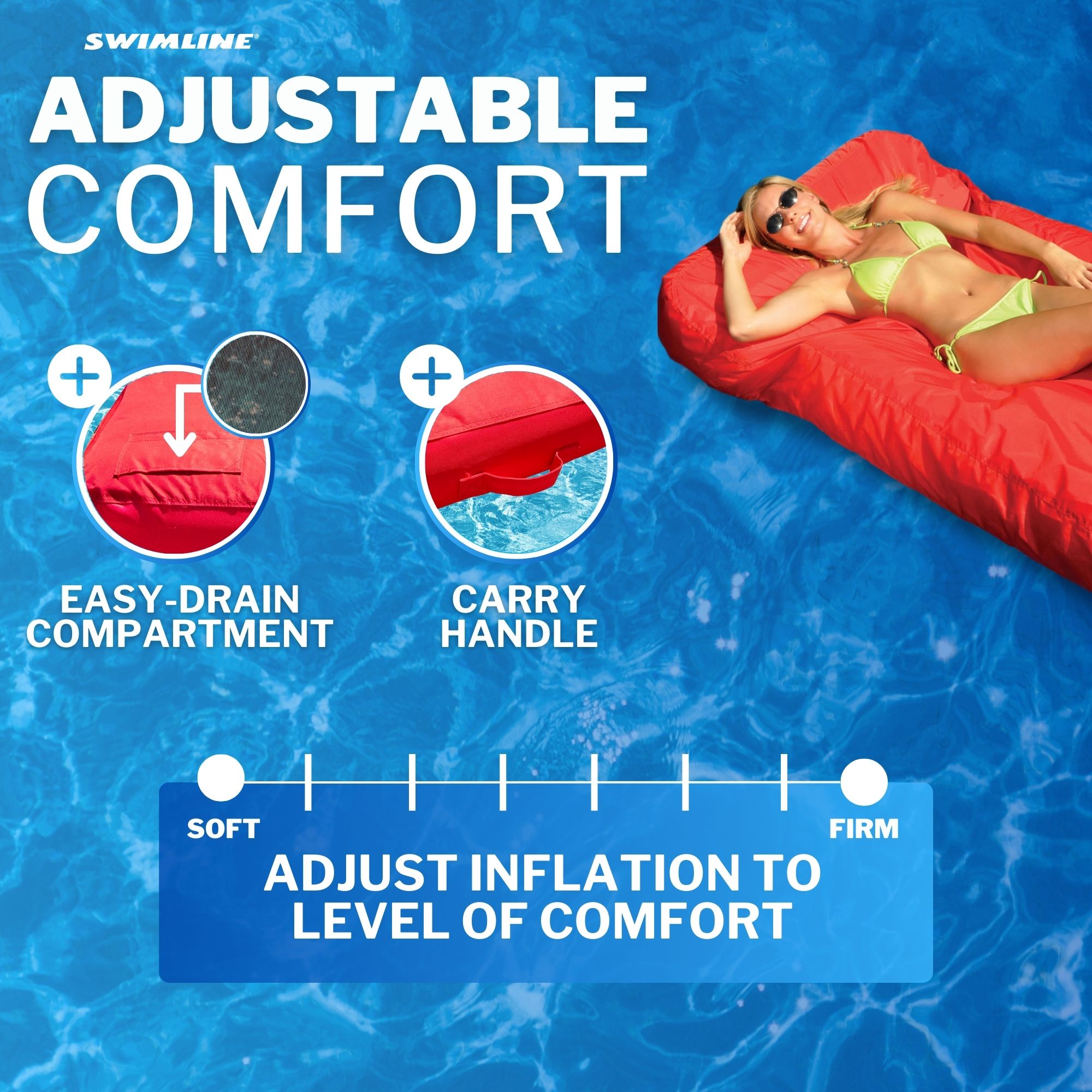 Solstice Sunsoft Fabric Covered Oversized Inflatable Water Mattress Island, Red - VMInnovations