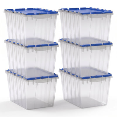 Akro-Mils 6 Pack KeepBox 12 Gal Plastic Storage Bin, Stackable Tote with Lid
