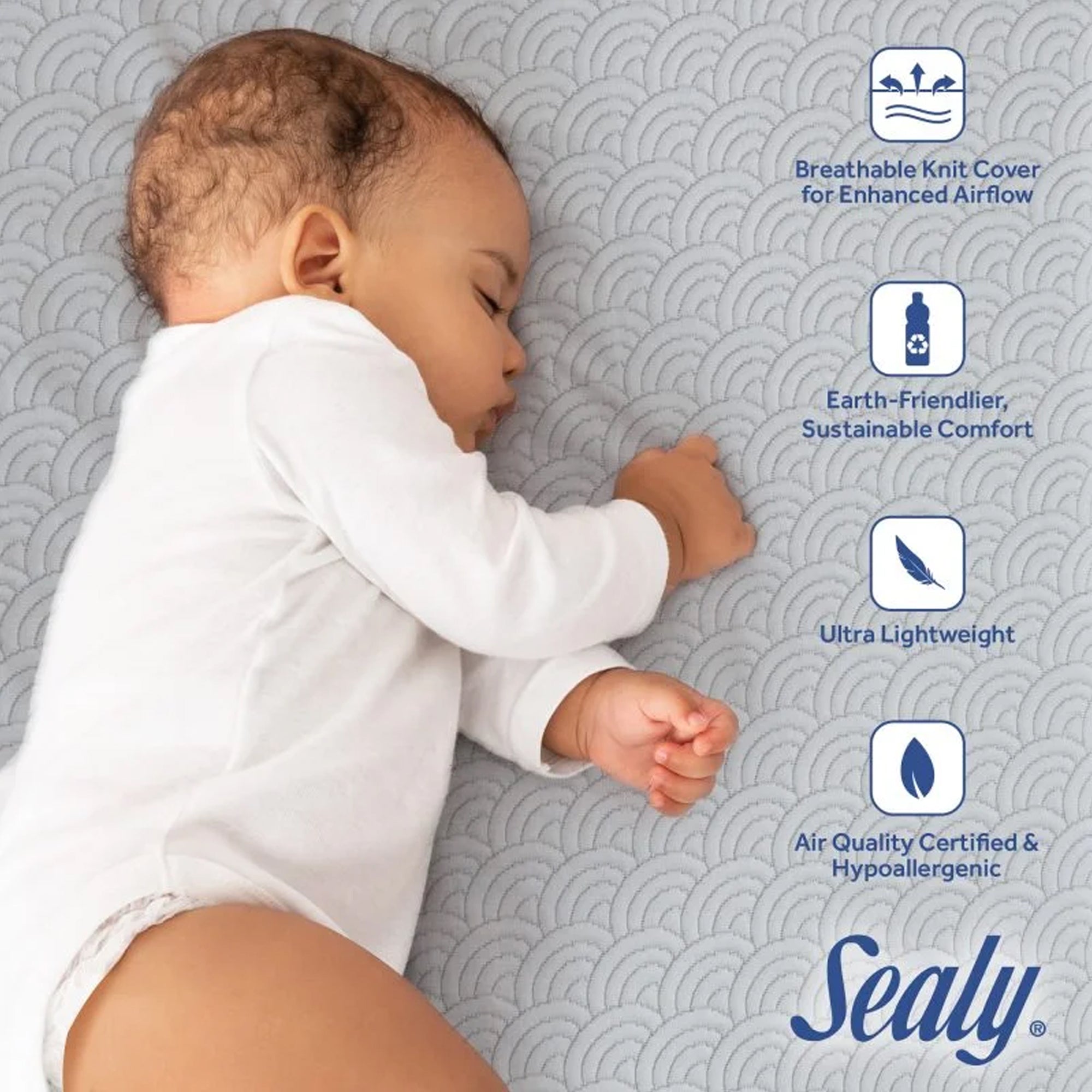 Sealy Baby Airie 2 Stage Infant Crib Mattress Plus Toddler Bed Fit, White Mesh