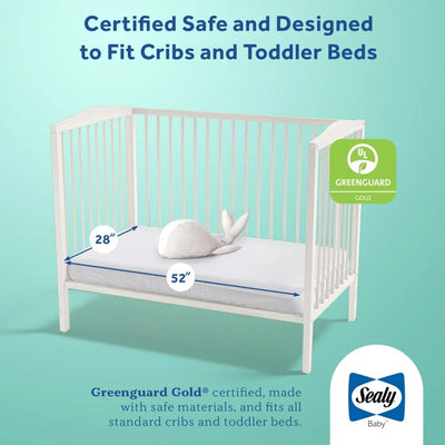 Sealy Baby Airie 2 Stage Infant Crib Mattress Plus Toddler Bed Fit, White Mesh