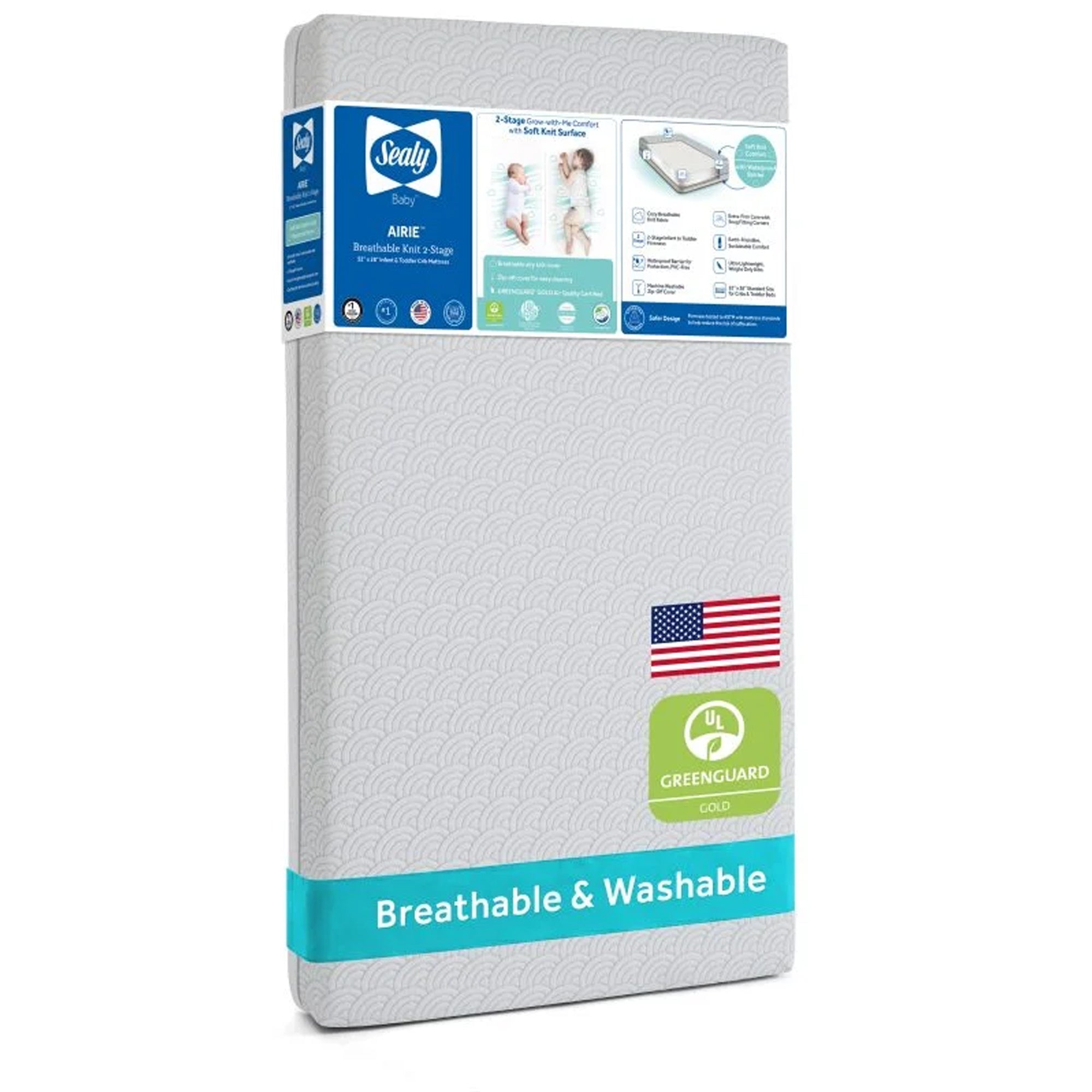 Sealy Baby Airie 2 Stage Infant Crib Mattress Plus Toddler Bed Fit, White Mesh