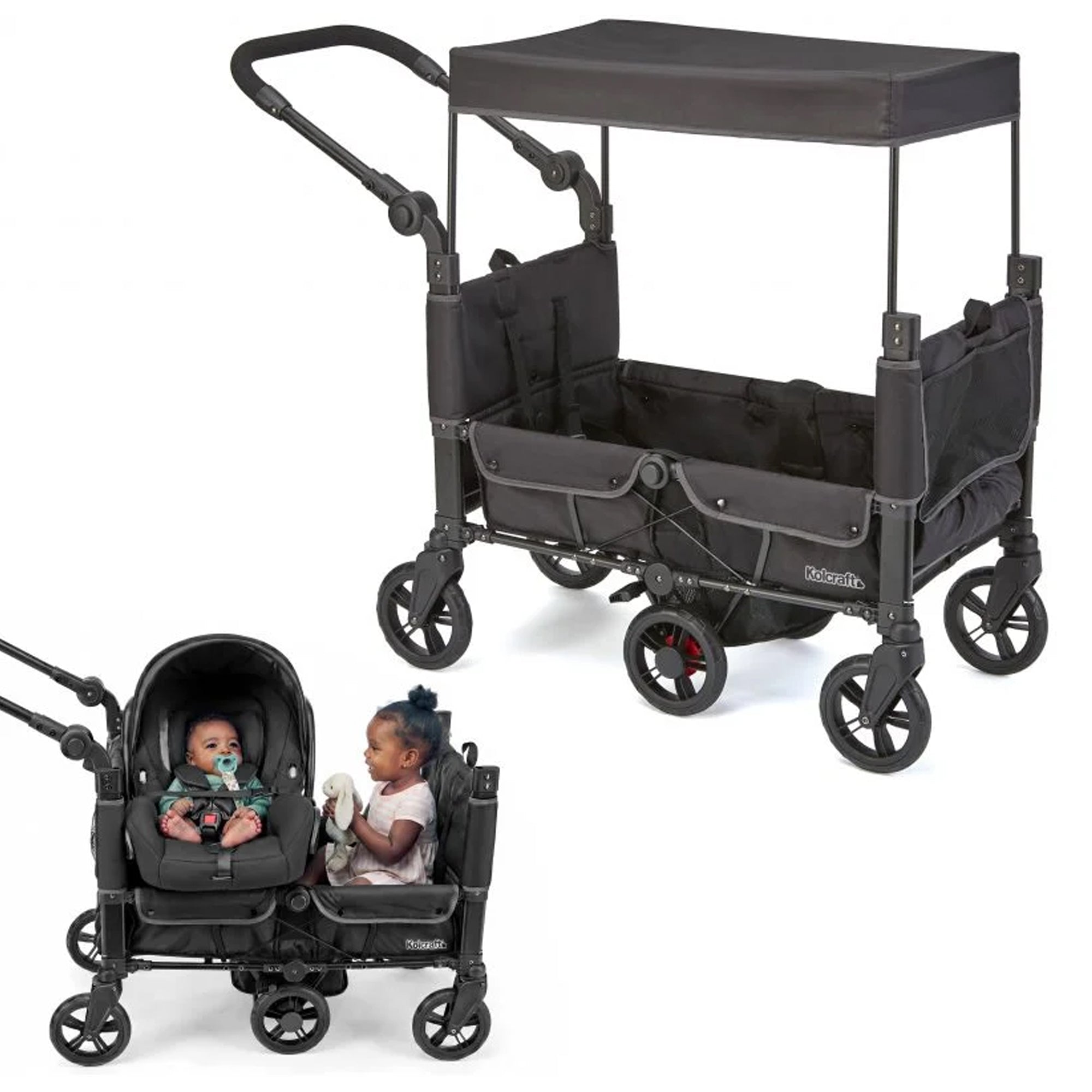 Kolcraft 360 Cloud Plus Stroller Wagon with Foldable Design and Car Seat Straps