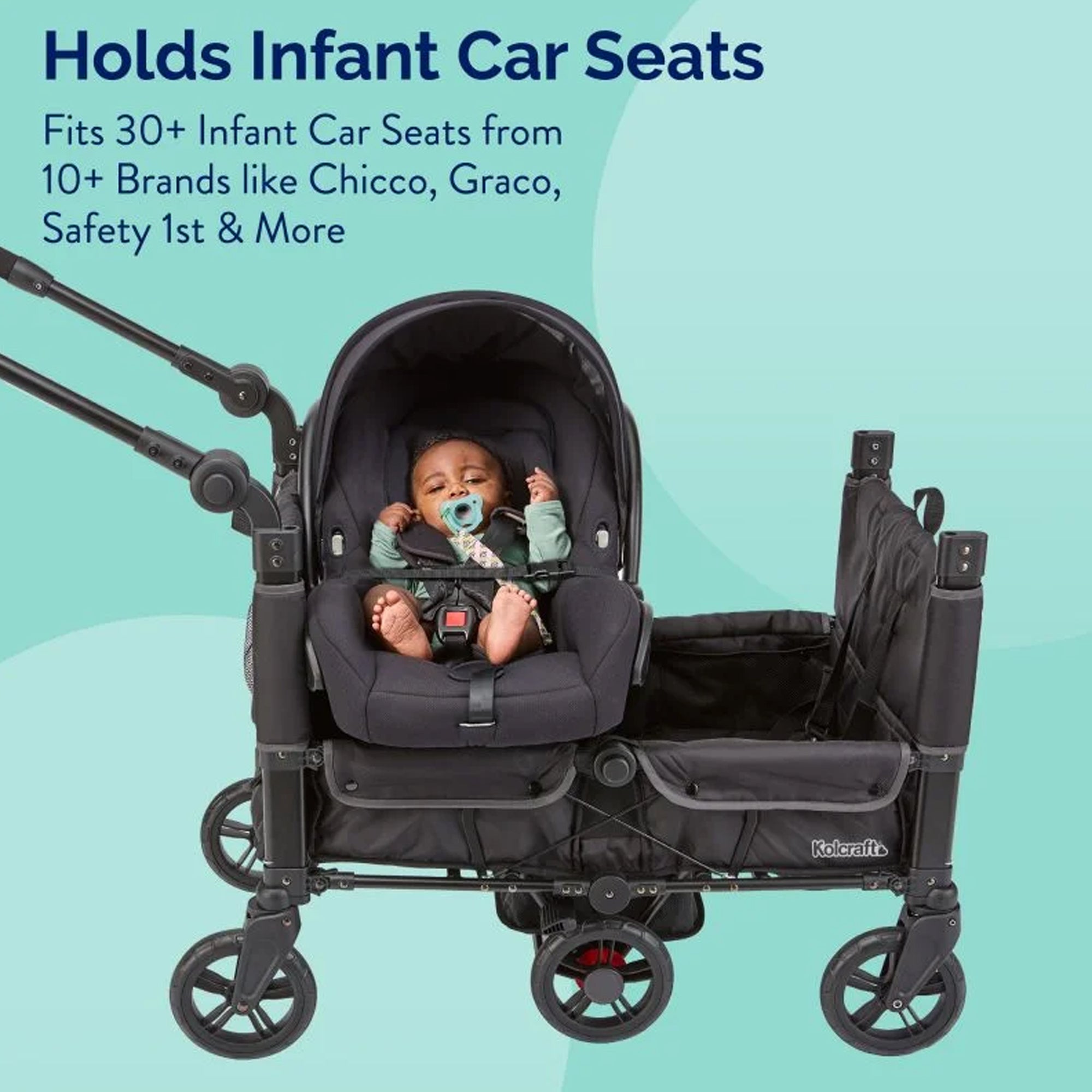 Kolcraft 360 Cloud Plus Stroller Wagon with Foldable Design and Car Seat Straps