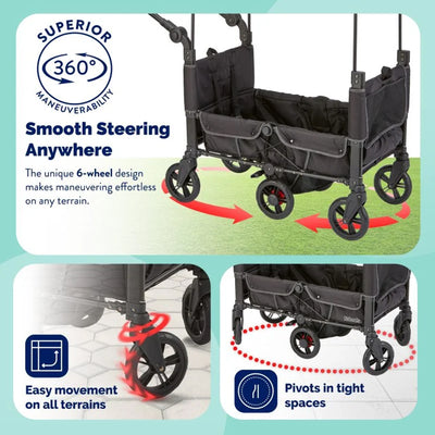Kolcraft 360 Cloud Plus Stroller Wagon with Foldable Design and Car Seat Straps