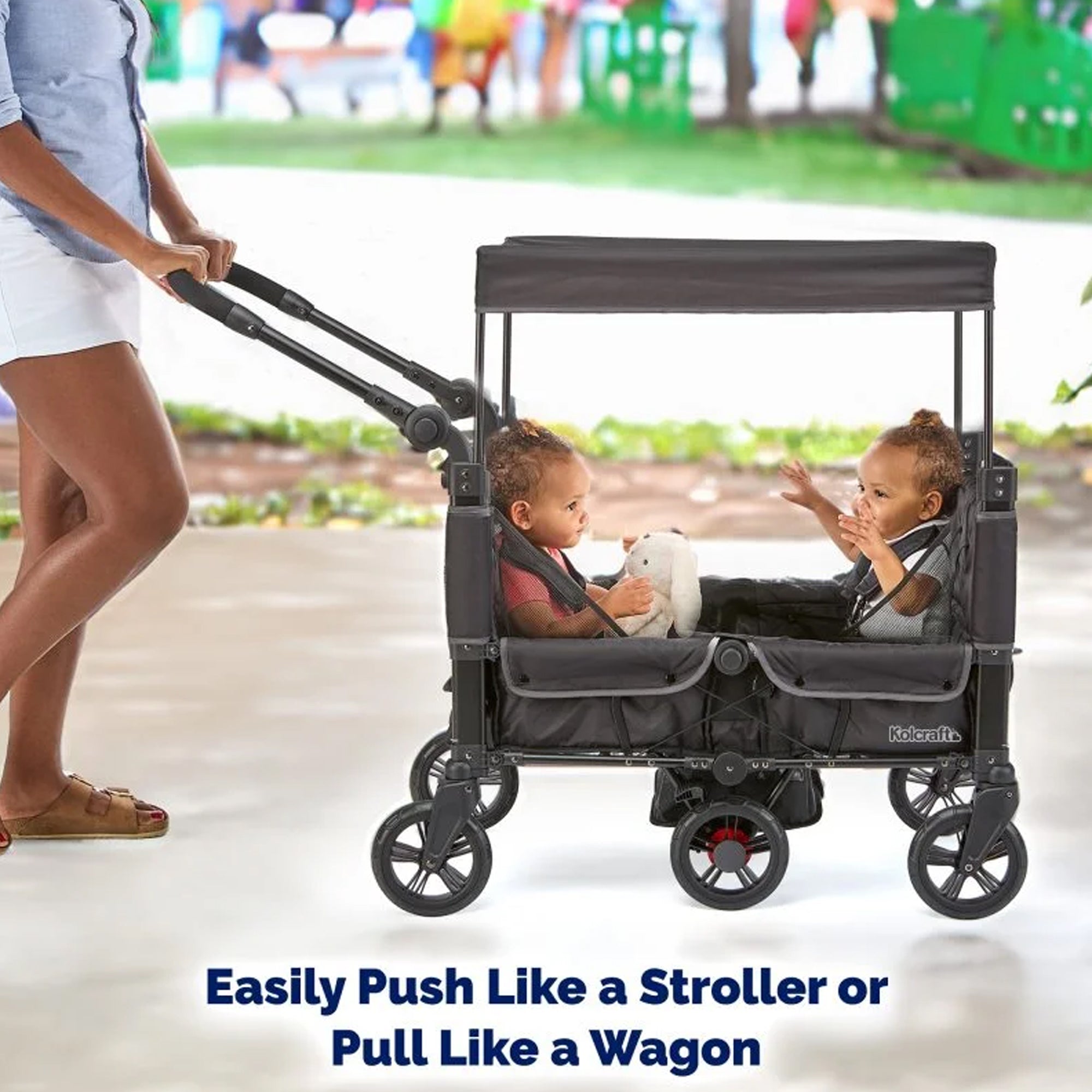 Kolcraft 360 Cloud Plus Stroller Wagon with Foldable Design and Car Seat Straps