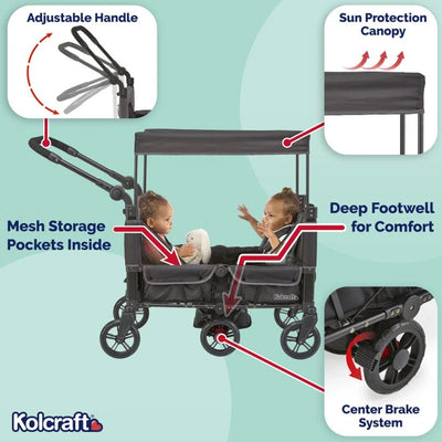 Kolcraft 360 Cloud Plus Stroller Wagon with Foldable Design and Car Seat Straps