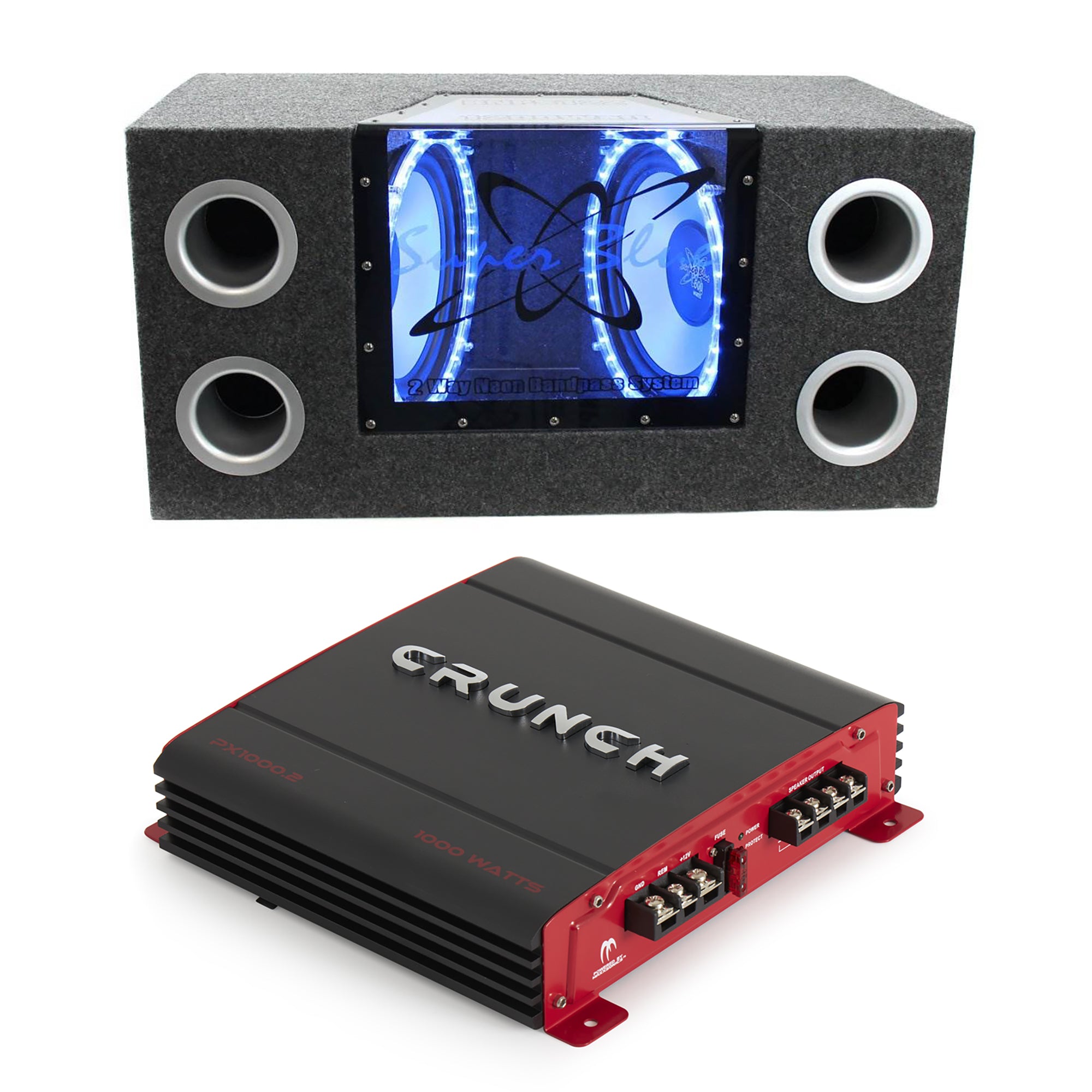 Pyramid BNPS102 10" 1000W Subwoofers Bandpass Box and PX-1000.2 1000W 2 Ch Amp - VMInnovations