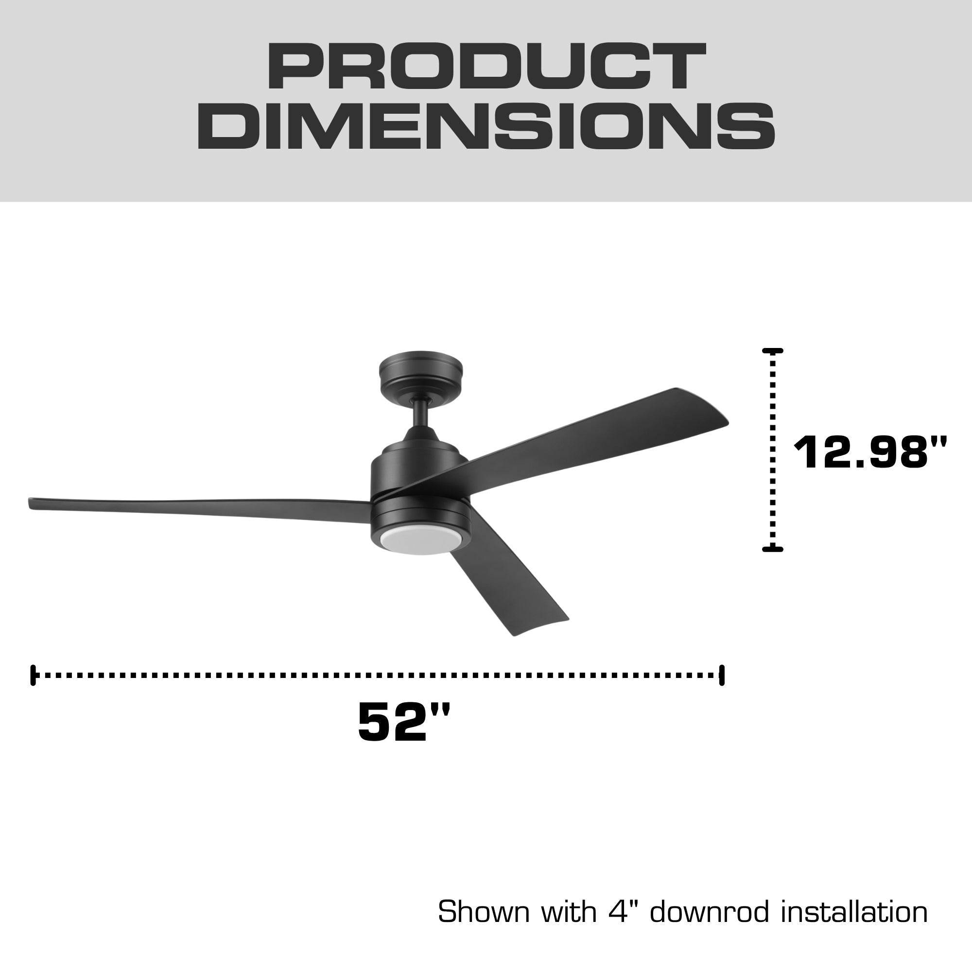 Mule Avani 52 Inch Damp-Rated Ceiling Fan With LED Light, Remote, Matte Black