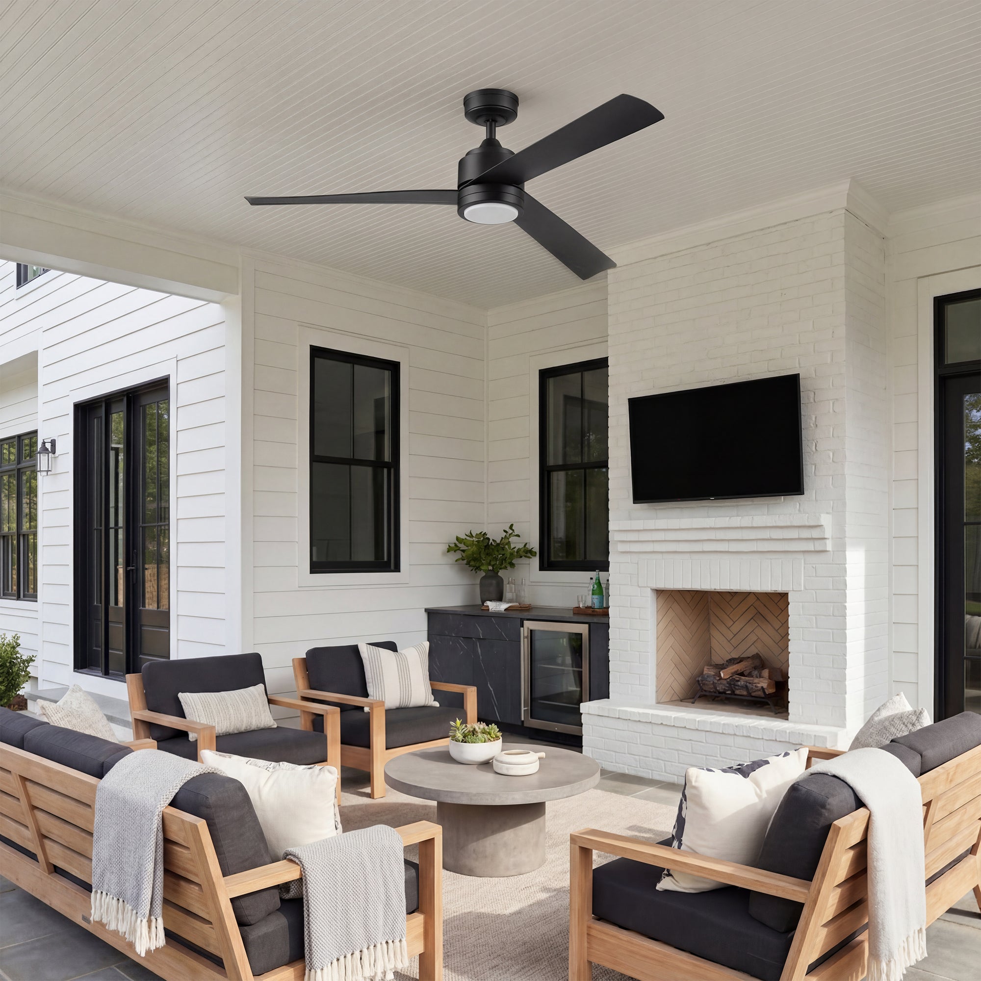 Mule Avani 52 Inch Damp-Rated Ceiling Fan With LED Light, Remote, Matte Black