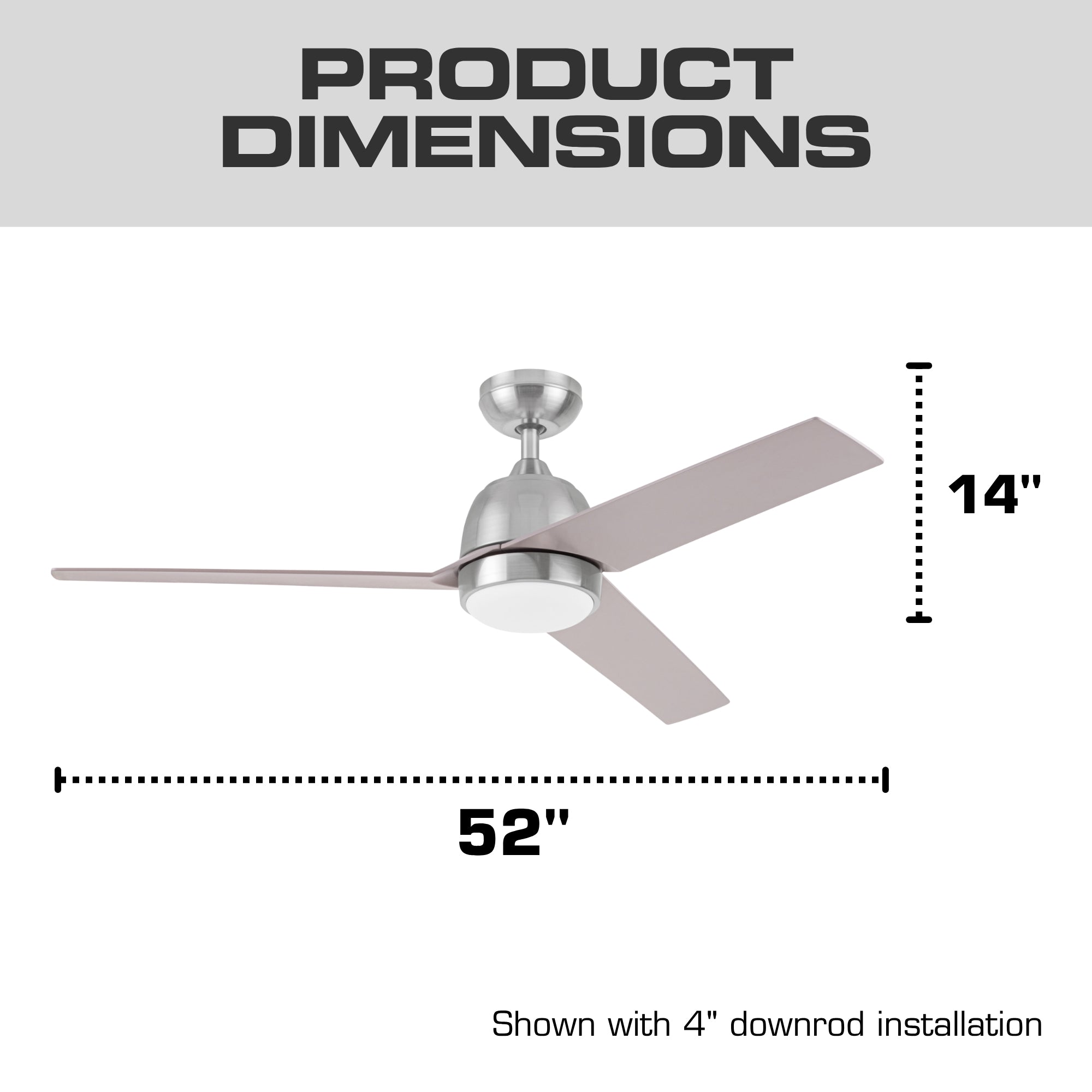 Mule Selana 52 Inch Damp-Rated Ceiling Fan, LED Light, Remote, Brushed Nickel