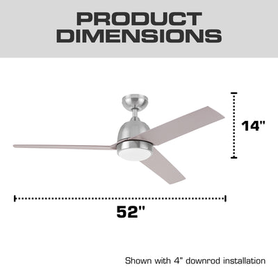 Mule Selana 52 Inch Damp-Rated Ceiling Fan, LED Light, Remote, Brushed Nickel